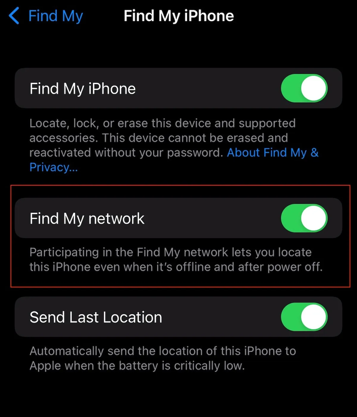 ios 15 find my setting