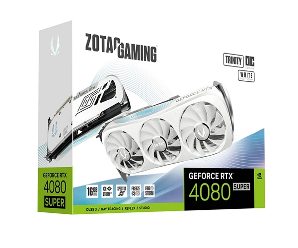 جعبه کارت گرافیک زوتاک مدل GAMING GeForce RTX 4080 SUPER Trinity OC White Edition GDDR6X حافظه 16 گیگابایت