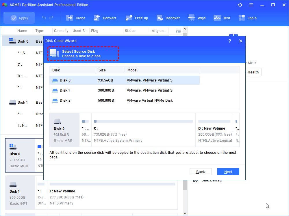 select source disk clone system disk full