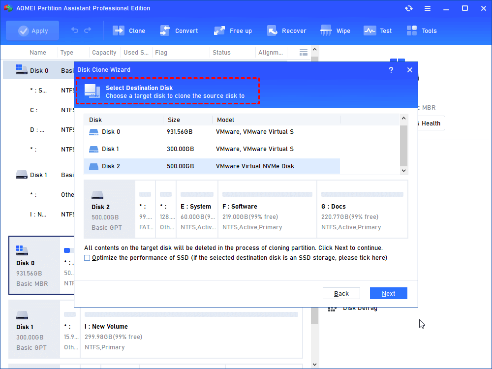 select target disk clone system disk quick