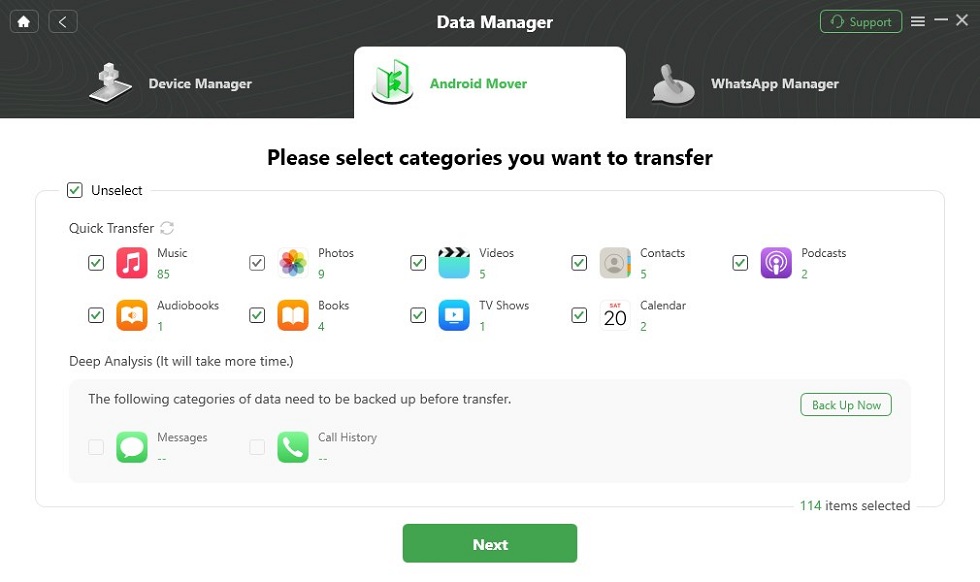 droidkit android mover ios to android select data to transfer