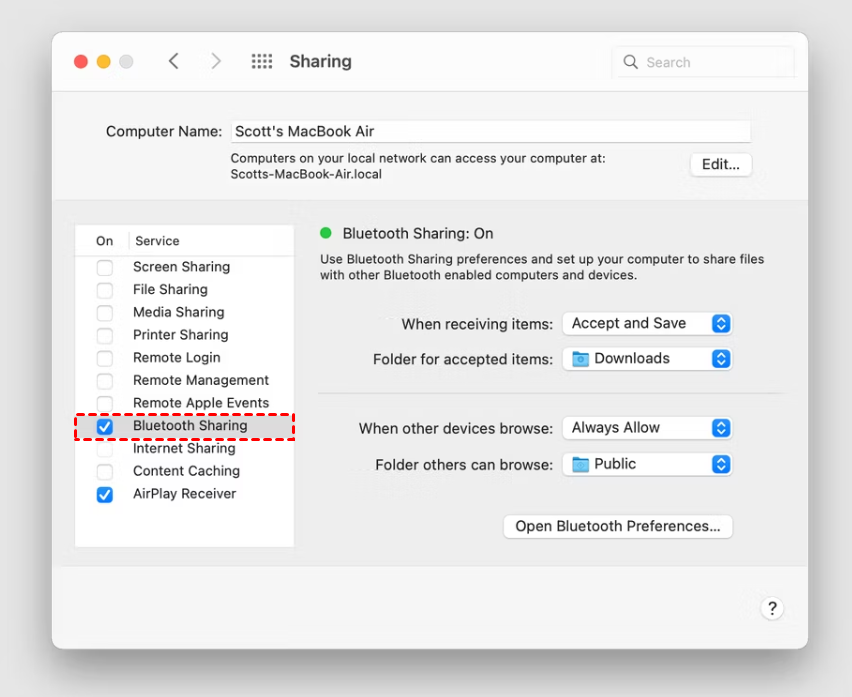 mac bluetooth sharing