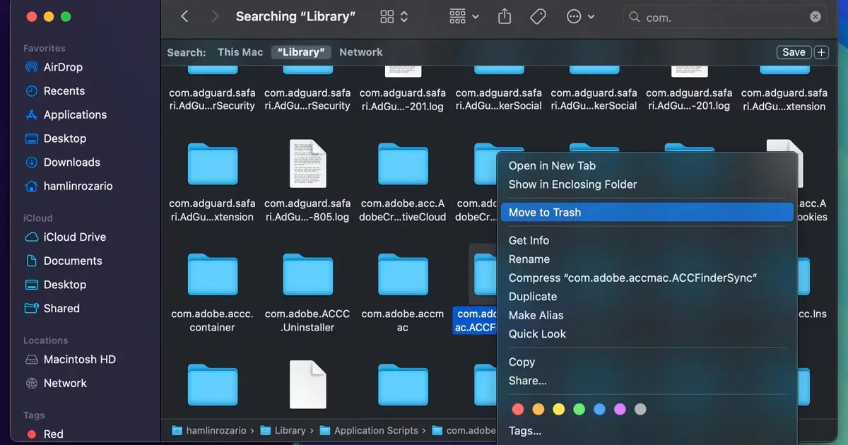 حذف فایل‌های مرتبط با برنامه از Library