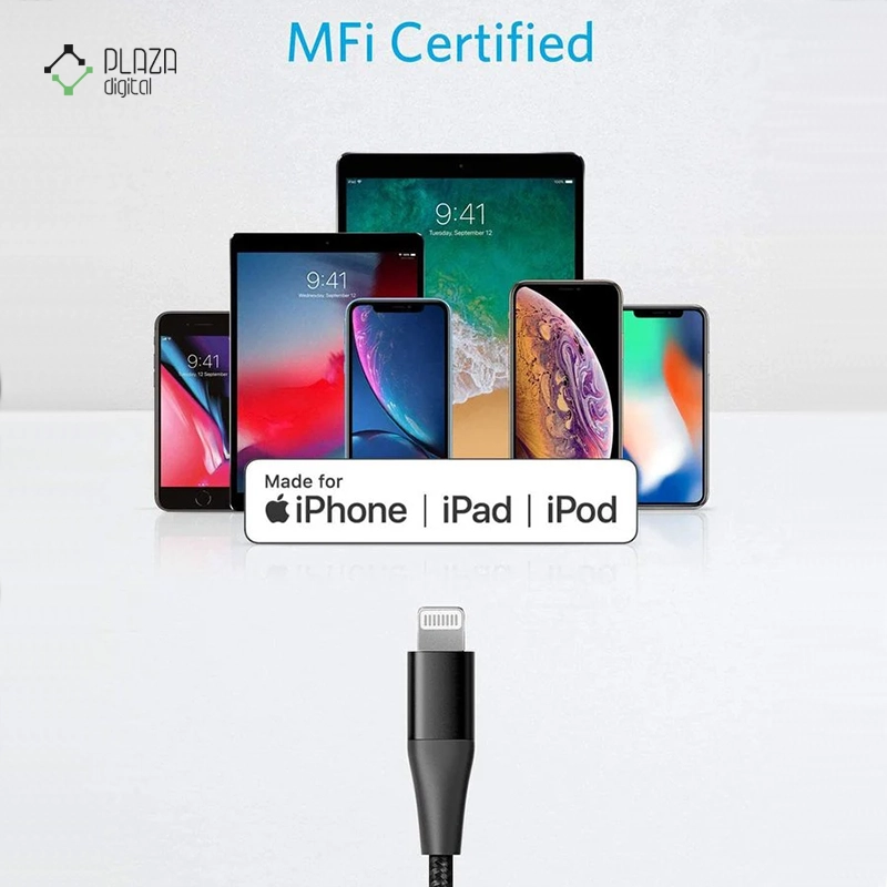 کابل تبدیل USB-C به لایتنینگ انکر PowerLine+ II مدل A8652 طول 90 سانتی متر مشکی پلازا دیجیتال