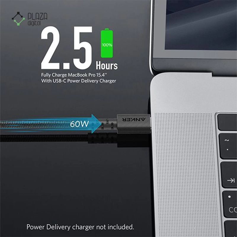 کابل تبدیل USB-C به USB-C انکر PowerLine+ مدل A8033 طول 180 سانتی متر مشکی پلازا دیجیتال