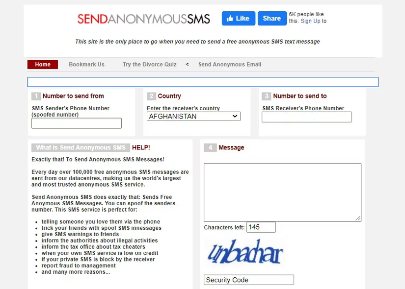 4- سایت Send Anonymous SMS