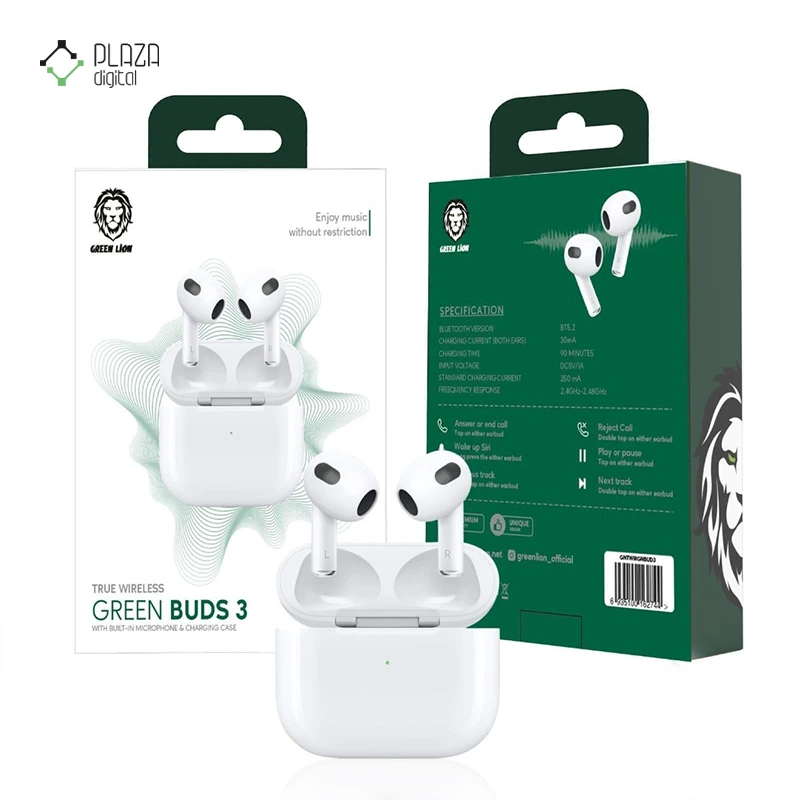 جعبه هندزفری بلوتوثی گرین لاین مدل True Wireless Buds 3 پلازا دیجیتال