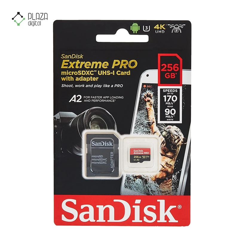 کارت حافظه microSDXC سن دیسک مدل Extreme Pro کلاس V30 استاندارد UHS-I سرعت 200MBps ظرفیت 256 گیگابایت پلازا دیجیتال