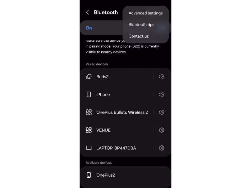 advanced bluetooth settings on samsung phone