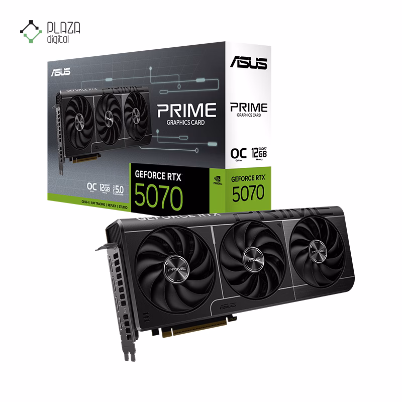جعبه کارت گرافیک ایسوس مدل PRIME GeForce RTX 5070 12GB GDDR7 OC Edition حافظه 16 گیگابایت پلازا دیجیتال
