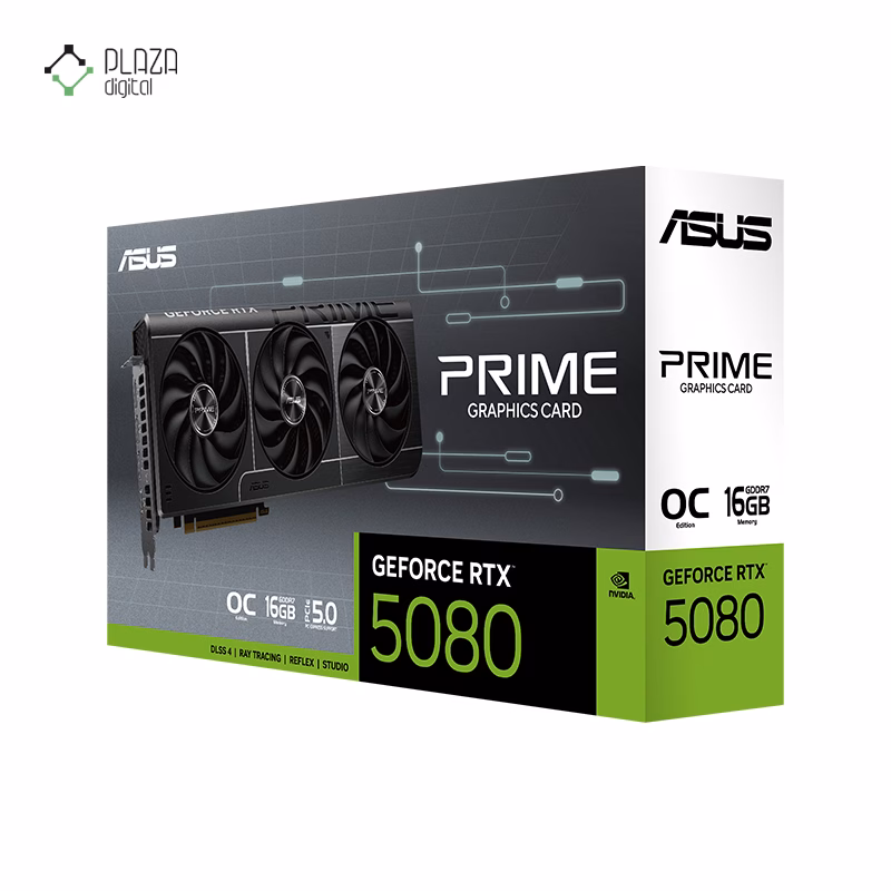 جعبه کارت گرافیک ایسوس مدل PRIME GeForce RTX 5080 16GB GDDR7 OC Edition حافظه 16 گیگابایت پلازا دیجیتال