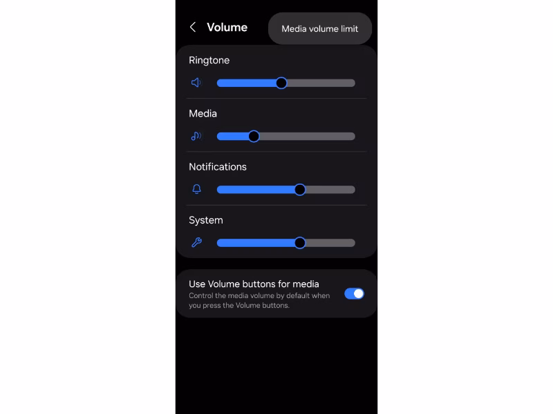 media volume limit settings on samsung phone