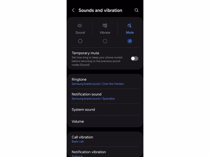 mute option on samsung phone