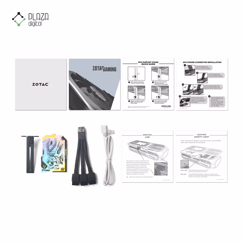 محتویات جعبه گرافیک زوتک مدل GAMING GeForce RTX 5080 SOLID OC White Edition حافظه 16 گیگابایت پلازا دیجیتال