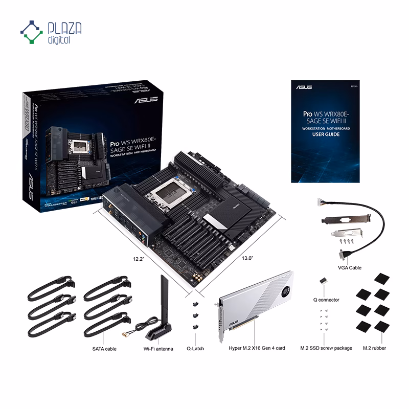 محتویات جعبه مادربرد ایسوس مدل Pro WS WRX80E-SAGE SE WIFI II D4 پلازا دیجیتال