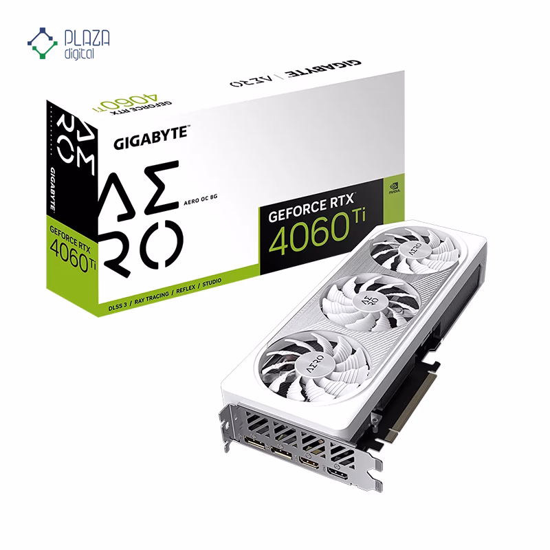 جعبه کارت گرافیک گیگابایت مدل GeForce RTX 4060 Ti AERO OC 8G حافظه 8 گیگابایت رنگ سفید پلازا دیجیتال