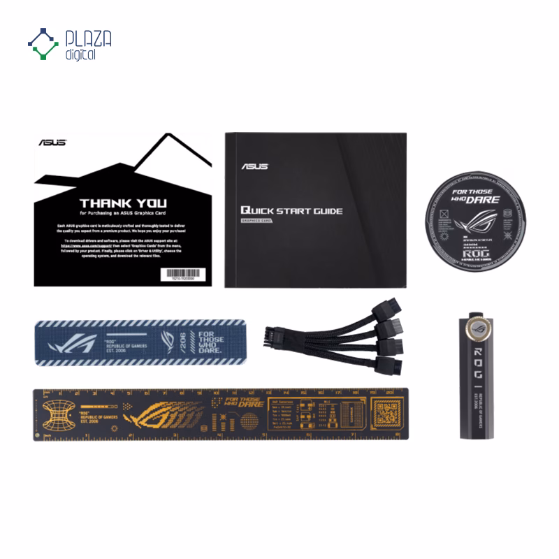 محتویات جعبه کارت گرافیک ایسوس مدل ROG Astral LC GeForce RTX 5090 32GB GDDR7 حافظه 32 گیگابایت پلازا دیجیتال