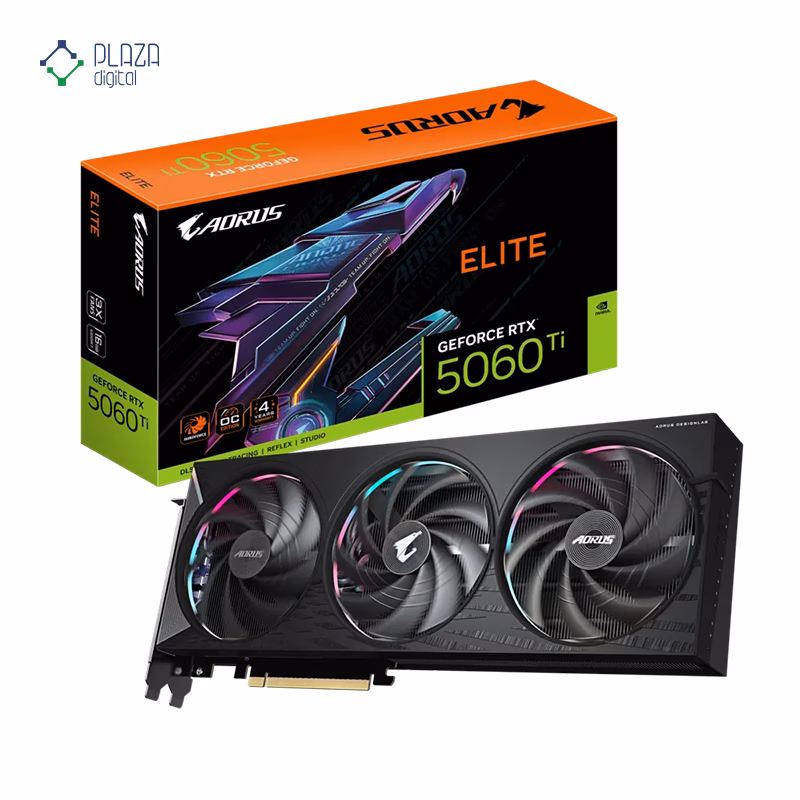 جعبه کارت گرافیک گیگابایت مدل AORUS GeForce RTX 5060 Ti ELITE 16G حافظه 16 گیگابایت پلازا دیجیتال
