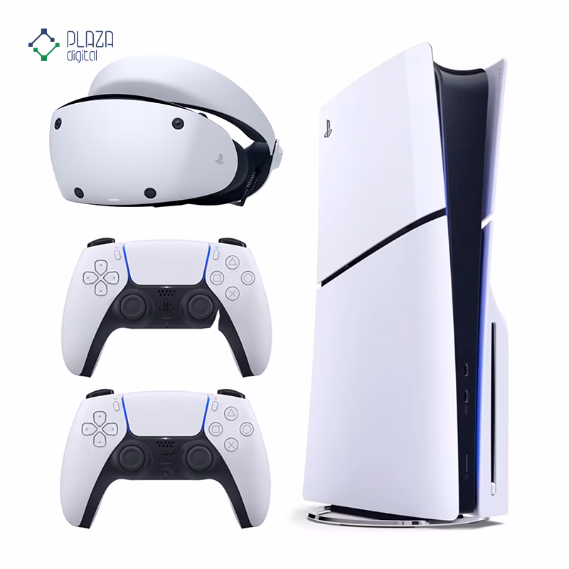 پلی استیشن 5 اسلیم استاندارد ظرفیت 1 ترابایت اروپا به همراه دسته اضافه سفید و هدست VR2 پلازا دیجیتال