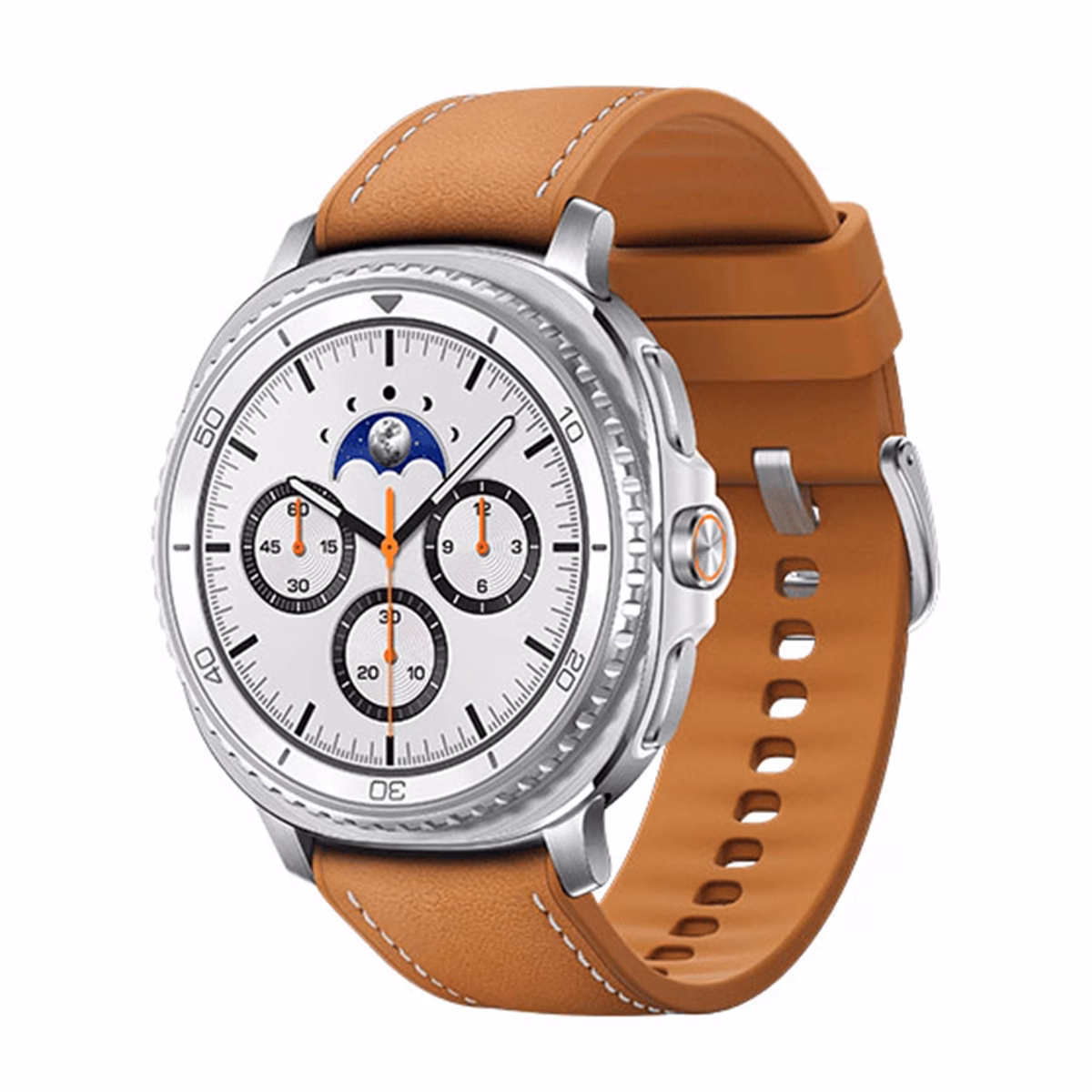 ساعت هوشمند سامسونگ مدل Galaxy Watch 8 Classic 46mm بدنه نقره ای بند قهوه ای پلازادیجیتال