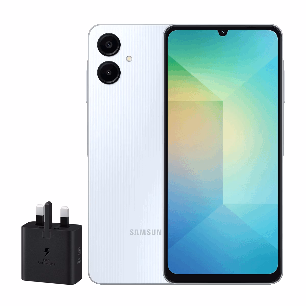 گوشی موبایل سامسونگ مدل Galaxy A06 ظرفیت 128 گیگابایت رم 4 گیگابایت – چین همراه شارژر 25 وات سامسونگ آبی پلازادیجیتال