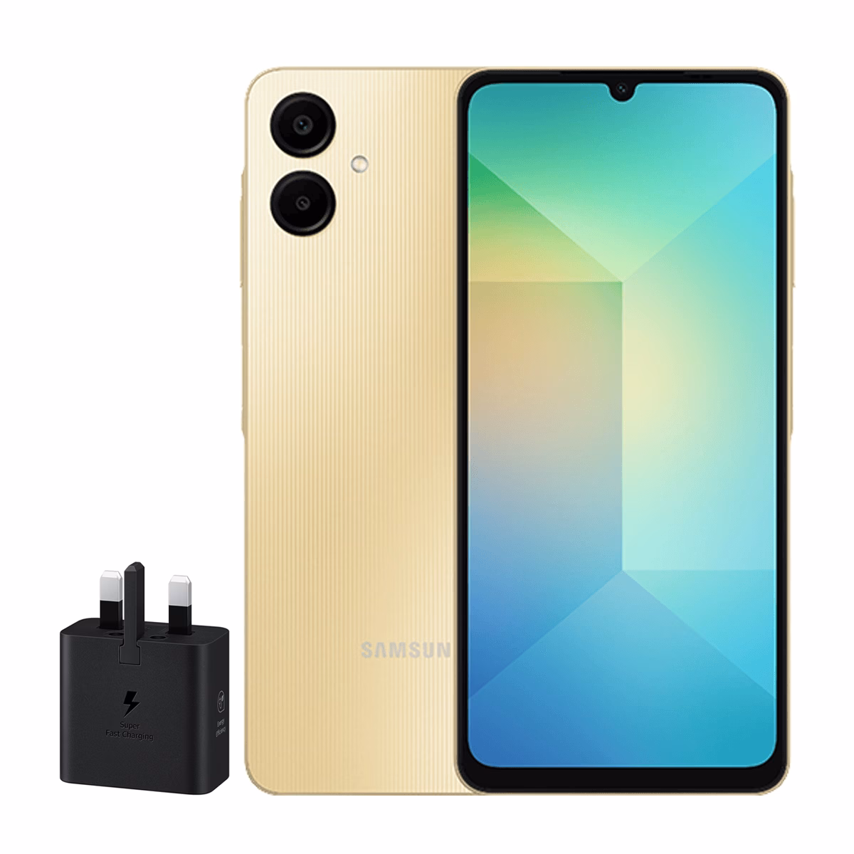 گوشی موبایل سامسونگ مدل Galaxy A06 ظرفیت 128 گیگابایت رم 4 گیگابایت – چین همراه شارژر 25 وات سامسونگ طلایی پلازادیجیتال