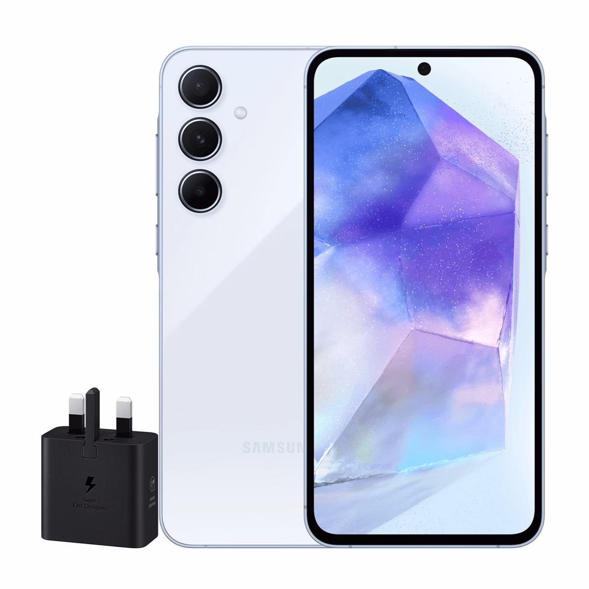 گوشی موبایل سامسونگ مدل Galaxy A55 ظرفیت 128 گیگابایت رم 8 گیگابایت – ویتنام همراه شارژر 25 وات سامسونگ آبی پلازادیجیتال