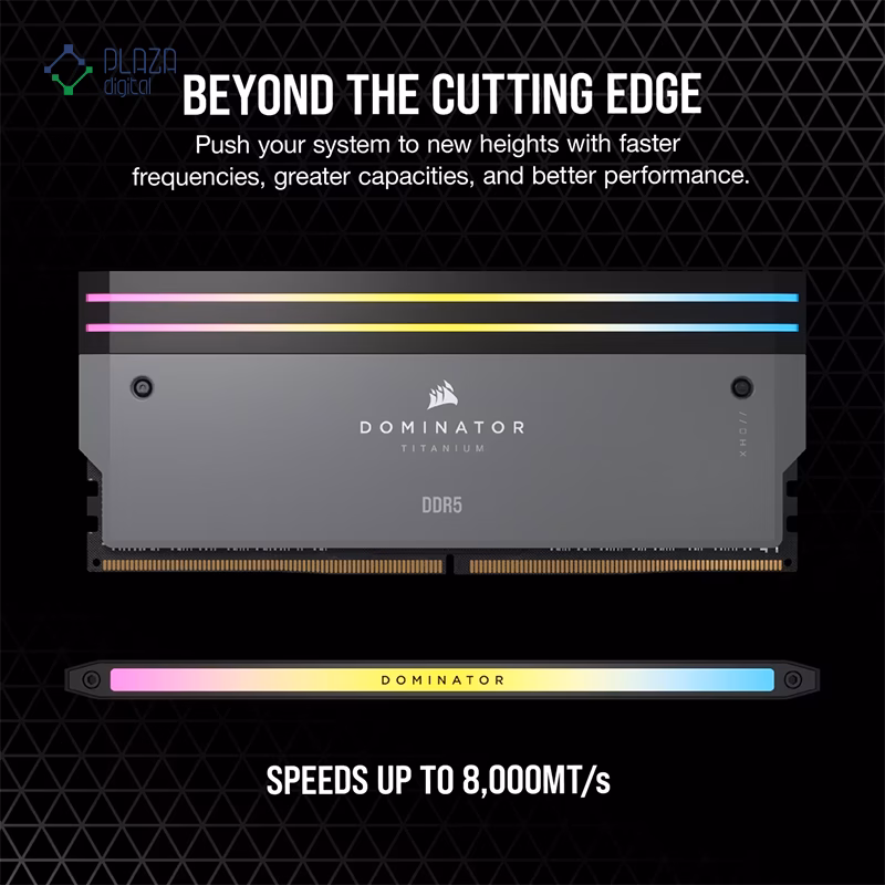 رم کامپیوتر DDR5 کورسیر مدل DOMINATOR TITANIUM RGB AMD EXPO دو کاناله 6000 مگاهرتز CL30 ظرفیت 32 گیگابایت پلازا دیجیتال