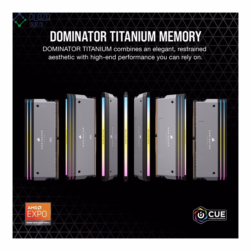 رم کامپیوتر DDR5 کورسیر مدل DOMINATOR TITANIUM RGB AMD EXPO دو کاناله 6000 مگاهرتز CL30 ظرفیت 32 گیگابایت پلازا دیجیتال