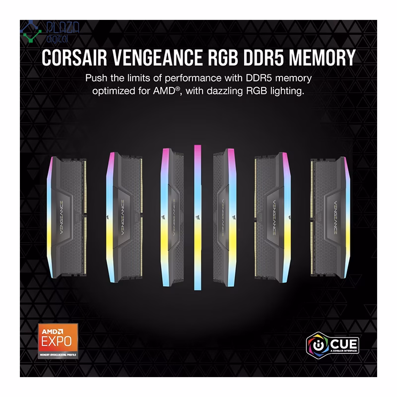 رم کامپیوتر DDR5 کورسیر مدل VENGEANCE RGB AMD EXPO دو کاناله 5200 مگاهرتز CL40 ظرفیت 32 گیگابایت پلازا دیجیتال