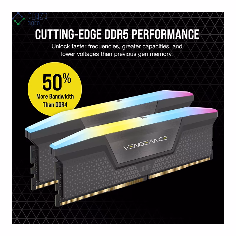 رم کامپیوتر DDR5 کورسیر مدل VENGEANCE RGB AMD EXPO دو کاناله 5200 مگاهرتز CL40 ظرفیت 32 گیگابایت پلازا دیجیتال