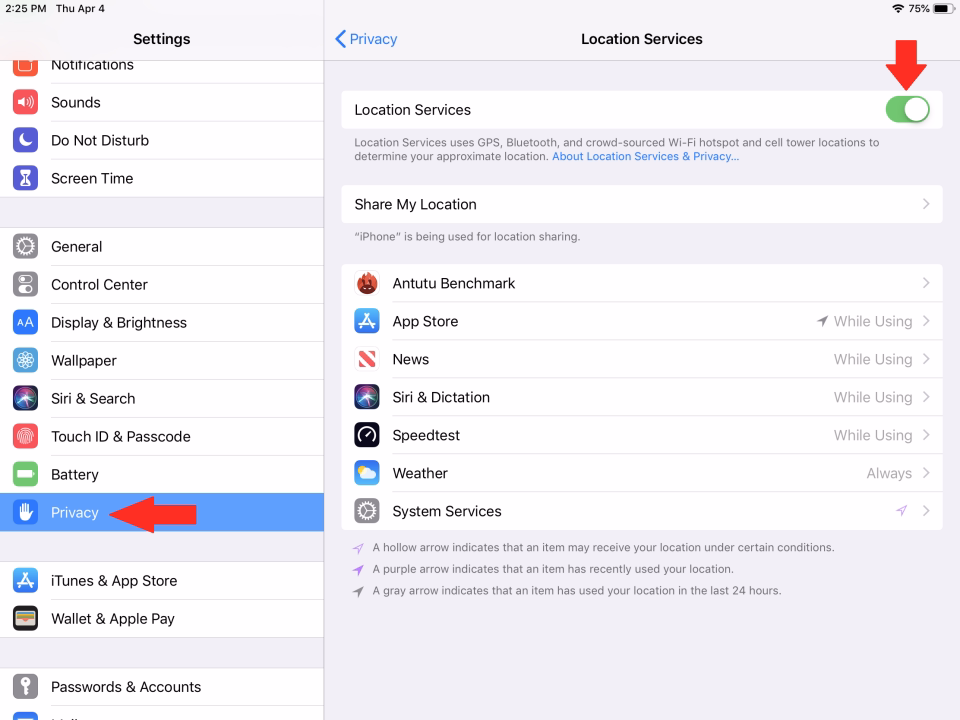 غیرفعال کردن Location Services
