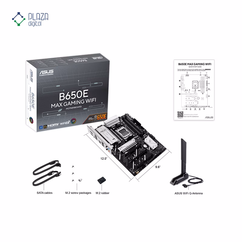 محتویات جعبه مادربرد ایسوس مدل B650E MAX GAMING WIFI D5 پلازا دیجیتال