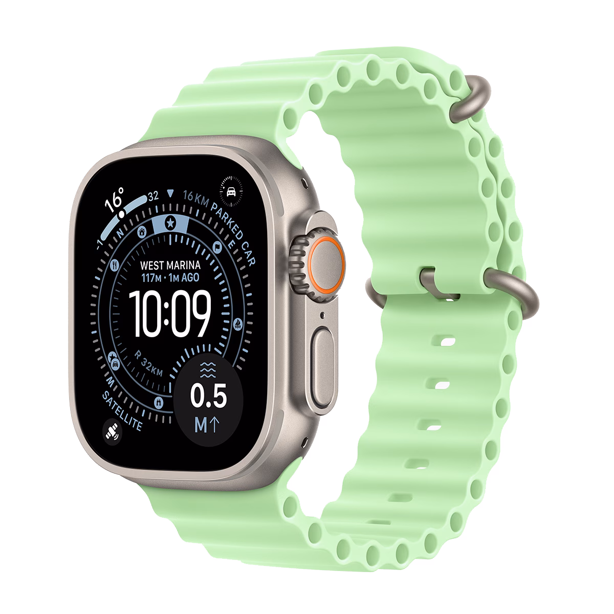 ساعت هوشمند اپل مدل Ultra 3 Ocean Band 49mm بدنه تیتانیوم بند سبز پلازادیجیتال