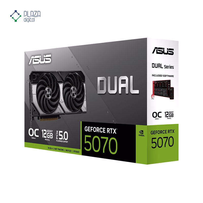 جعبه کارت گرافیک ایسوس مدل Dual GeForce RTX 5070 12GB GDDR7 OC Edition حافظه 12 گیگابایت پلازا دیجیتال