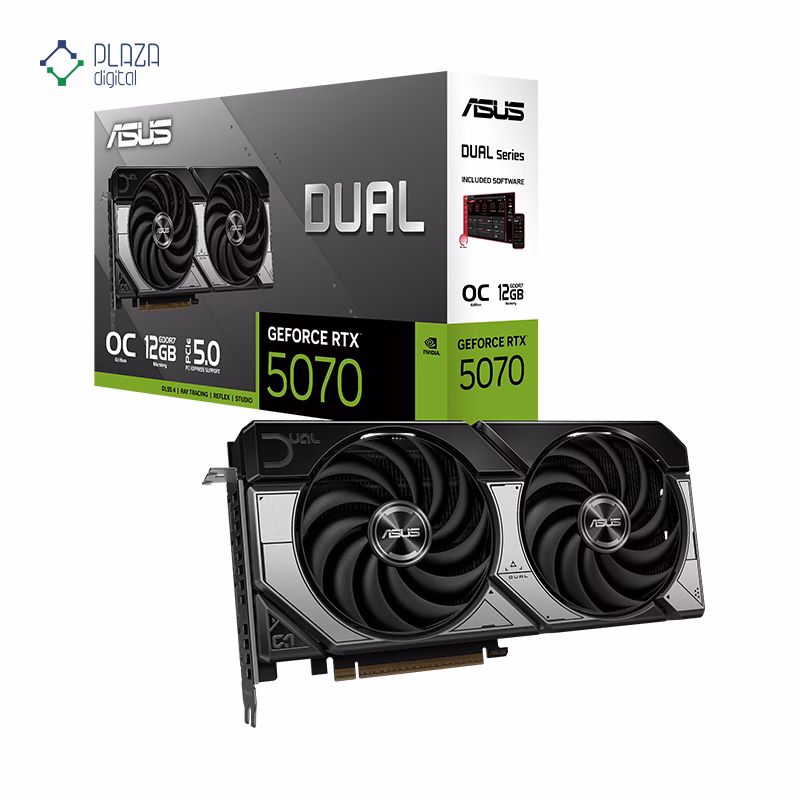 جعبه کارت گرافیک ایسوس مدل Dual GeForce RTX 5070 12GB GDDR7 OC Edition حافظه 12 گیگابایت پلازا دیجیتال