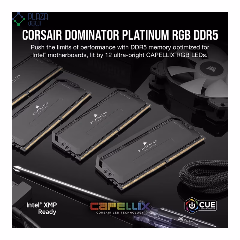 رم کامپیوتر DDR5 کورسیر مدل DOMINATOR PLATINUM RGB دو کاناله 6000 مگاهرتز CL40 ظرفیت 32 گیگابایت پلازا دیجیتال