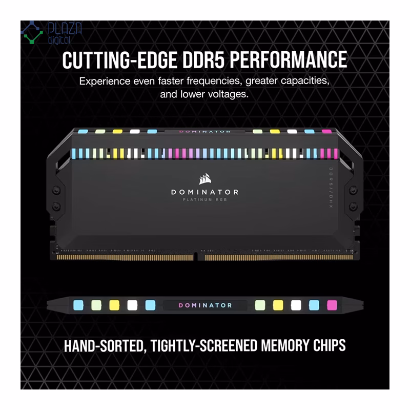 رم کامپیوتر DDR5 کورسیر مدل DOMINATOR PLATINUM RGB دو کاناله 6000 مگاهرتز CL40 ظرفیت 32 گیگابایت پلازا دیجیتال