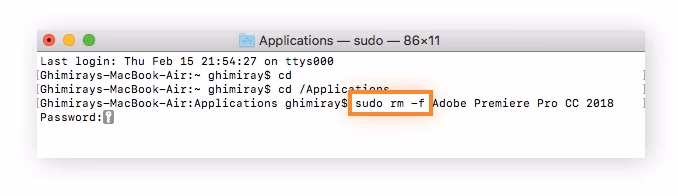 حذف برنامه با دستور sudo rm -rf