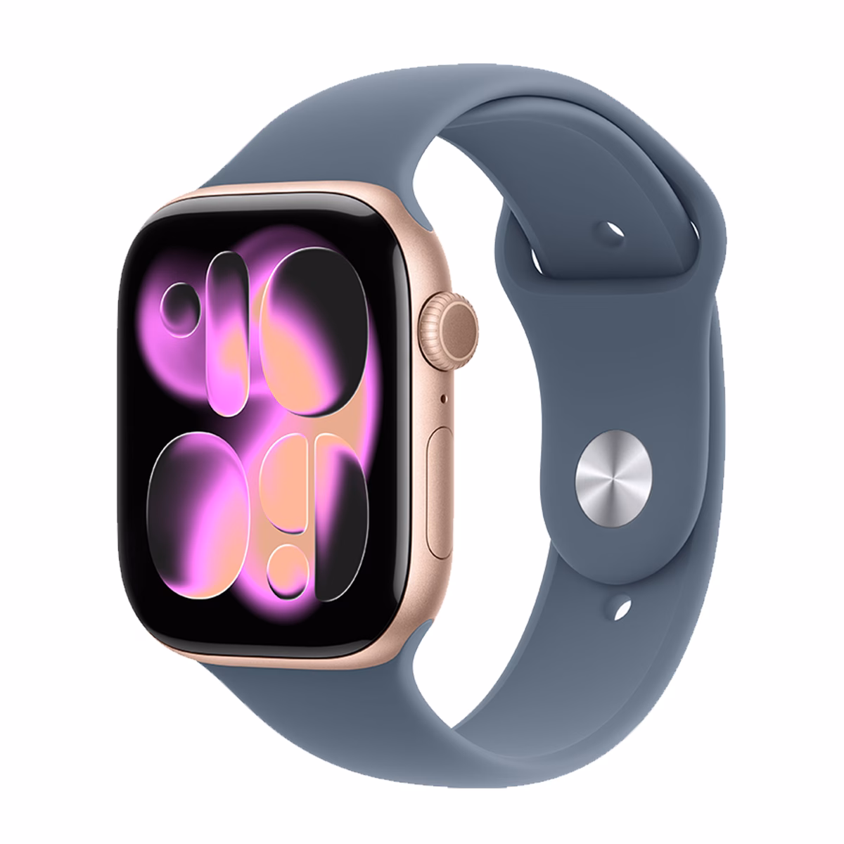 ساعت هوشمند اپل مدل Series 11 Aluminum Case Sport Band 46mm بدنه رزگلد بند آبی پلازادیجیتال