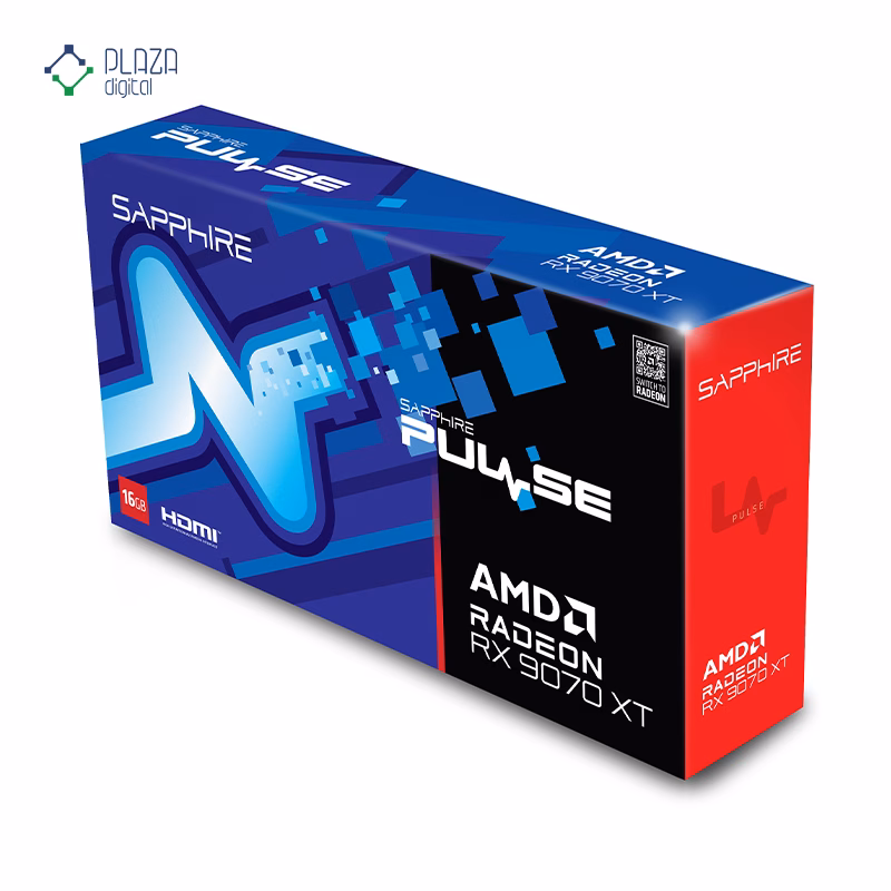 جعبه کارت گرافیک سافایر مدل PULSE AMD Radeon RX 9070 XT حافظه 16 گیگابایت پلازا دیجیتال