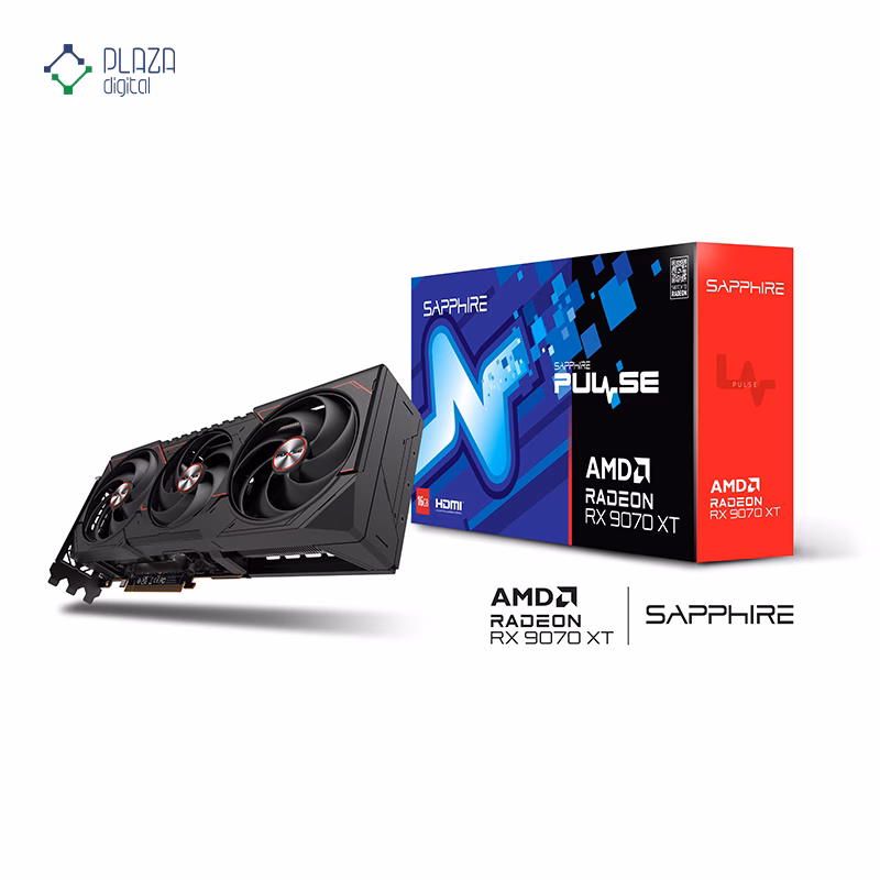 جعبه کارت گرافیک سافایر مدل PULSE AMD Radeon RX 9070 XT حافظه 16 گیگابایت پلازا دیجیتال