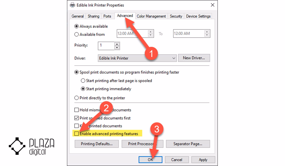 رفع مشکل سفید پرینت گرفتن پرینتر 21 Enable advanced printer features